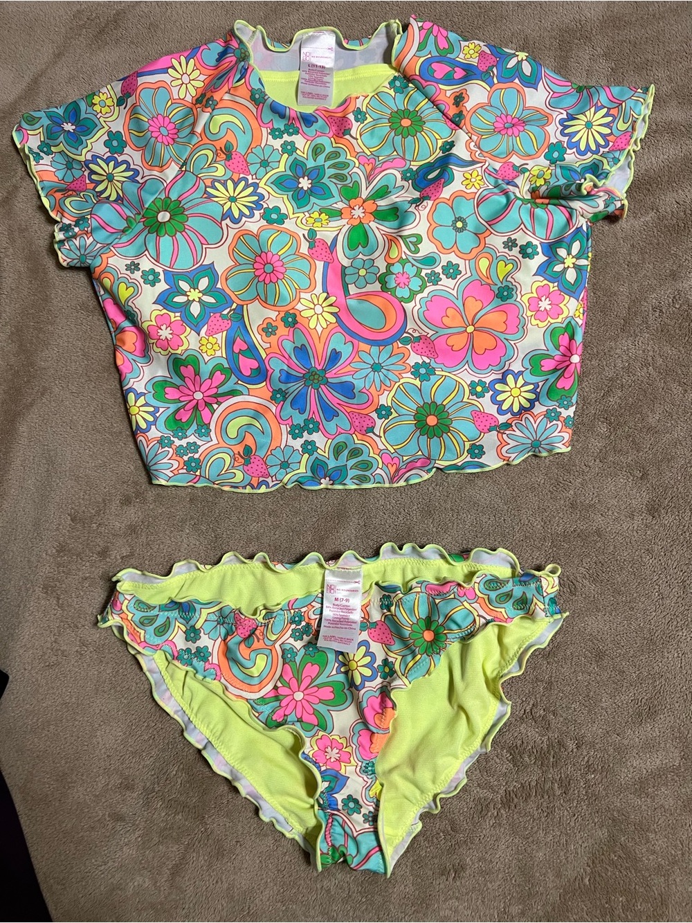 No Boundaries Neon Lime Trim Floral Two-Piece Swim Set